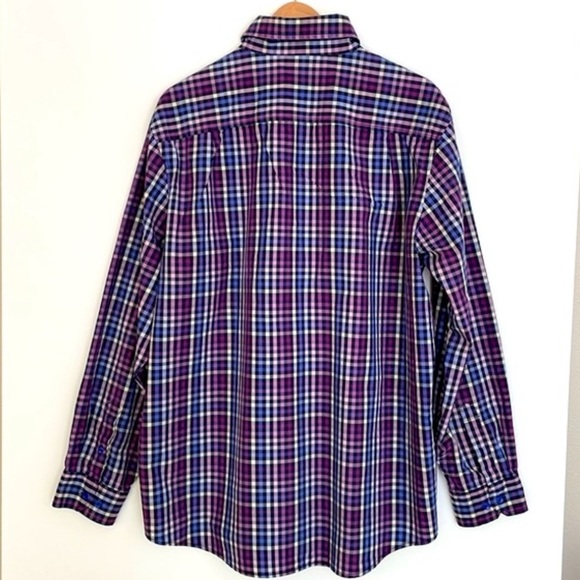 Mens Dress Shirt Bundle Size 17 Long Sleeve Plaid & Gingham Check Blue & Purple - Picture 11 of 14